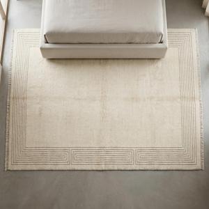 Tapis de luxe en laine noué à la main, motif floral classique ivoire, bordure élégante, design minimaliste, tapis décoratif pour salon - Product Image 3