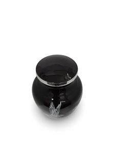 Black Metal Urn <b>Memorial</b> Cremation <b>Keepsake</b> Vase with Silver Lid Bird Floral Design Velvet Bag - Product Image 5