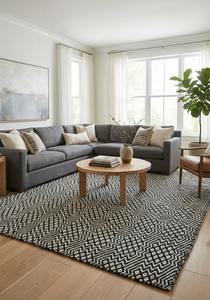 Tapis moderne fait main à poils coupés extra épais, de luxe, en mélange de laine/coton de haute qualité, pour décoration intérieure, tissé avec envers antidérapant - Product Image 2