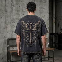 T-shirt Glory Custom à épaules tombantes, effet usé, 100% coton, tissu doux et à séchage rapide, nouveau style tendance, imprimé, unisexe.