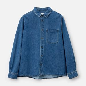 Chemise en jean bleu pour homme, manches longues, col rabattu, boutonnée, couleur unie, coupe décontractée, idéale pour le printemps - Product Image 6