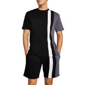 T-shirt unisexe vintage délavé 2026, style décontracté, uni, pour homme, ensemble d'été court, survêtement - Product Image 1