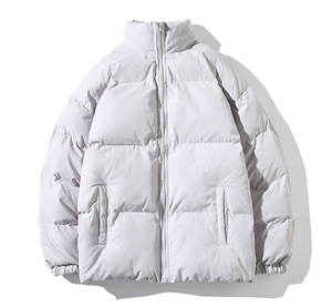 <b>Men's</b> <b>White</b> Puffer Jacket Stand Collar Zipper Closure Windproof Thick Polyester Wadding Casual Winter <b>Coat</b> Regular Length - Product Image 1