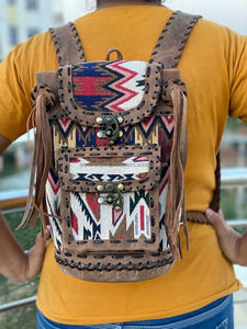 Réel Fait À La Main En Cuir Jacquard Élégant Look Vintage Sac À Dos - Product Image 5