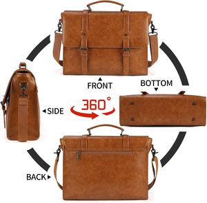 Genuine Leather Large Messenger Bag 15.6 Inch Laptop Case <b>Waterproof</b> Zipper Closure Business Use Brown Color All Seasons - Product Image 2