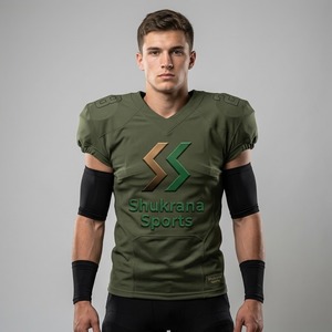 Maillot de football américain pour homme, col en V, manches courtes, respirant, ajusté, en mesh, 100% polyester, vert, imprimé par sublimation - Product Image 1