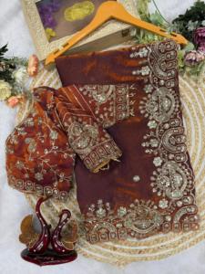 Sari de Seda de Diseño Indio con Bordado Zari, Elegante y Moderno para el Verano, Casual, para la Playa, Bodas y Fiestas, de Secado Rápido - Product Image 3