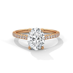 Bague solitaire tendance, nouvelle arrivée, avec diamant ovale pavé cultivé en laboratoire, certificat GRA, or rose 14 carats, pour elle - Product Image 1