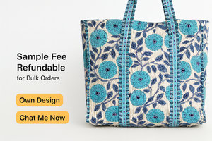 Bolso Tote Acolchado Floral, Bolso de Compras para Mujer, Textil Rajastaní K01, Cuatro Estaciones - Product Image 2