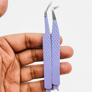 Customized Premium Stainless Steel Slanted Tip Eyelash Extension Tweezers <b>Volume</b> Isolation <b>Lash</b> Tool Purple Fiber Grip Precision - Product Image 4