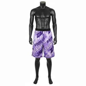 Shorts de bain en maille polyester premium, imprimé sublimation intégral violet, logo personnalisé imprimé à l'écran, respirant, shorts en maille pour homme - Product Image 5