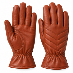 Gants aspect cuir beige avec revers en polaire crème, pour l'hiver, accessoires de mode personnalisés, fournisseur, collection boutique de détail, décontracté - Product Image 6