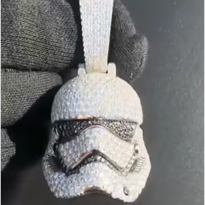 Pendentif Masque Facial Personnalisable en Argent 925 Style Hip Hop avec Moissanite, Plaqué Or 14K et Rhodium, Bijoux Fins pour Fêtes et Cadeaux - Product Image 1