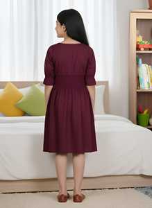 Robe brodée smockée pour enfants, couleur bordeaux, élégante, pour filles, tenue de fête, légère, confortable, mode enfantine, 2 motifs - Product Image 6