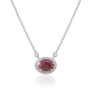 14K Yellow Gold Oval <b>Ruby</b> Halo Diamond <b>Necklace</b>-VVS1 Clarity IGI Certified - Product Image 1