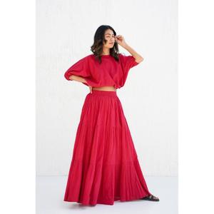 <b>White</b> Bohemian Two-<b>Piece</b> Set Puff Sleeve Crop Top And Floor-Length A-Line Skirt Natural Waist Solid Color Summer Dress For Women - Product Image 3