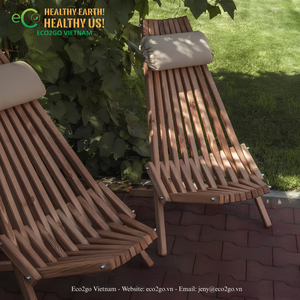 ECO2GO VIETNAM Chaise longue pliable en bois naturel pour extérieur, chaise inclinable pour jardin, patio et plage - Product Image 2