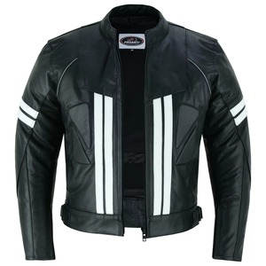 <b>White</b> <b>Strips</b> Printed Leather Racing Jacket Biker Style Winter Waterproof Windproof Breathable Motorbike Jacket - Product Image 1