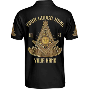 Polo homme sur mesure de haute qualité, personnalisé avec nom et numéro de loge 3D, motif soleil, manches courtes, en toile unie - Product Image 3