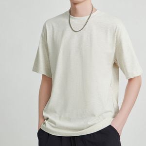 Camiseta de Manga Corta para Hombre, Color Sólido, Cuello Redondo, Minimalista, Lisa, de Algodón Teñido, Verano, Básica, Holgada, Transpirable, Venta al Por Mayor - Product Image 4