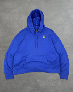 เสื้อฮู้ดดี้ผู้ชายไซส์ใหญ่ สีน้ำเงินล้วน ผ้าฝ้ายเฟรนช์เทอร์รี่ สวมใส่สบายๆ สำหรับฤดูใบไม้ร่วง ดีไซน์กระเป๋าโลโก้ด้านหน้า - Product Image 1
