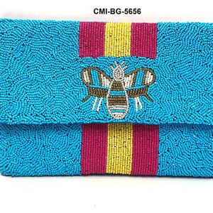 Camo Queen Beaded Envelope Clutch Pink And Green Stripes Honey bee flap portefeuilles pour femmes à la mode et élégantes - Product Image 1