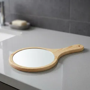 Wooden Hand <b>Mirror</b> Vintage Portable <b>Makeup</b> Vanity <b>Mirror</b> with Handle Handheld Dressing <b>Mirror</b> for <b>Travel</b> Home & Beauty - Product Image 6