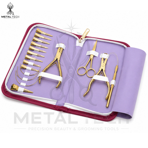 Unique Stainless Steel Salon Gold Hair Extension <b>Tool</b> Kit for Professional Installation Removal Scissors Loop Needle Storage - Product Image 3