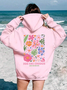 เสื้อฮู้ดดี้สีชมพู ผ้าฝ้าย 100% ระบายอากาศได้ดี ทรงโอเวอร์ไซส์ ดีไซน์ตัวอักษรด้านหลัง ไซส์พลัส สำหรับผู้หญิง สไตล์ลำลอง สตรีทแวร์ เหมาะสำหรับฤดูหนาว - Product Image 1
