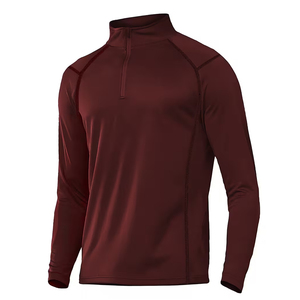 Best Quality 3/4 Quarter T-Shirt Maroon Color Polyester Fabric Eco Friendly Street Wear Adult <b>Men</b> <b>half</b> Zip T-Shirt For <b>Men's</b> - Product Image 2