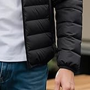 Puffer <b>Jacket</b> for Men Oversized Hooded Coat with Down Bubble Padding <b>Canvas</b> Outerwear with Front Logo - Product Image 3
