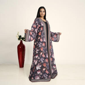 Abaya en mousseline florale à devant ouvert pour femme, style cardigan long arabe, vêtement islamique modeste pour le Ramadan et l'Aïd - Product Image 2