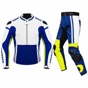 Traje de Motociclismo de Cuero para Hombre, Manga Larga, Azul, Blanco y Amarillo, Transpirable, con Protección CE, para Todas las Estaciones, Guruna Z - Product Image 1