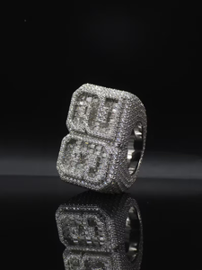 Bague Moissanite Double Huit en Argent Luxe, Sertie de Pierres Taille Baguette, Bijou Statement pour Homme, Style Hip Hop, Cadeau Tendance - Product Image 3