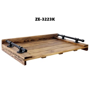 <b>Wooden</b> Serving Tray Rectangle <b>Rustic</b> Design With Metal Handles For <b>Dining</b> <b>Table</b> Use - Product Image 3