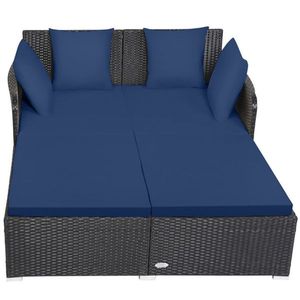 Lettino da esterno in vimini blu navy con cuscini imbottiti impermeabili - Product Image 2