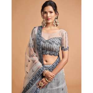 Gran gris Zari bordado Net Party Wear Lehenga Choli - Product Image 3