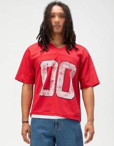 T-shirt en jersey tricoté rétro sport à col mandarin, impression par transfert thermique personnalisée, écologique, respirant, mélange de coton - Product Image 2