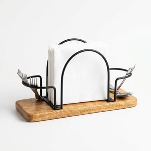Porta Cubiertos de Hierro Hecho a Mano de 22 cm en Negro con Base de Mango, para Decoración del Hogar, Hoteles y Bodas - Product Image 1