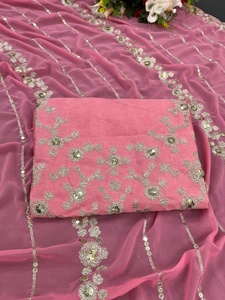Sari indien traditionnel prêt-à-porter FULPARI en georgette pure et douce, broderie fantaisie, imprimé magnifique, personnalisable pour les fêtes - Product Image 6