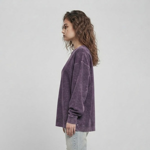 T-shirt ample à col rond et manches longues pour femme, style vintage délavé, respirant et écologique, idéal pour l'été - Product Image 3