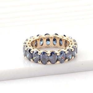 Silver Full Eternity <b>Ring</b> Blue Oval Cut Diamond 18k Hip Hop Wedding Band Elegant Anniversary Jewelry Gift Fashion <b>Ring</b> - Product Image 4