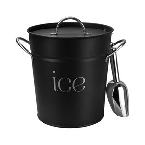 Seau à glace noir mat avec couvercle, poignées et cuillère, en métal galvanisé à double paroi, pour bar, hôtel, maison, fête - Product Image 1