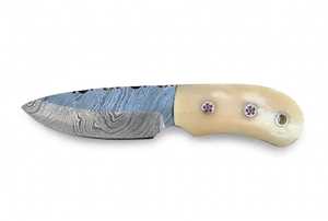 Cuchillo de Camping Hecho a Mano con Acero de Damasco, Mango de Hueso de Camello Blanco, Espina Azul, Hoja Fija - Product Image 5