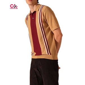 Polo tricoté personnalisé pour homme à rayures, manches courtes, décontracté, design color block, coupe classique, couleur unie, style professionnel - Product Image 3