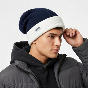 Wholesale Two Tone Rib Knit Beanie Custom Woven Label Cuffed <b>Hat</b> Warm <b>Winter</b> Wear Fashion Headwear For <b>Men</b> Women Custom Logo - Product Image 6
