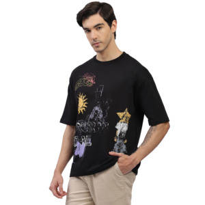 Camiseta Negra de Cuello Redondo y Manga Corta para Hombre con Estampado Gráfico, Estilo Urbano, Corte Regular, Jersey de Algodón - Product Image 3