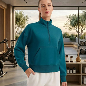 Sweat-shirt polaire personnalisé pour femme, coupe oversize, col montant, demi-zip, couleur unie, épaules tombantes, manches longues, tenue décontractée d'automne - Product Image 1