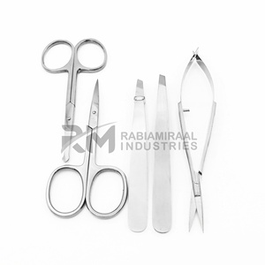 Pinzas de cejas ligeras de acero inoxidable con punta inclinada, producto de primera categoría RMI, juego de pinzas y tijeras para cejas plateadas - Product Image 3