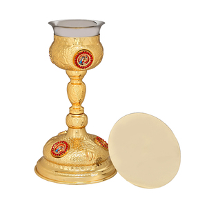 Russian Carved Brass Chalice and Paten Set | Ornate Communion Set – DOUBLE VEE EXPORTS - Product Image 1